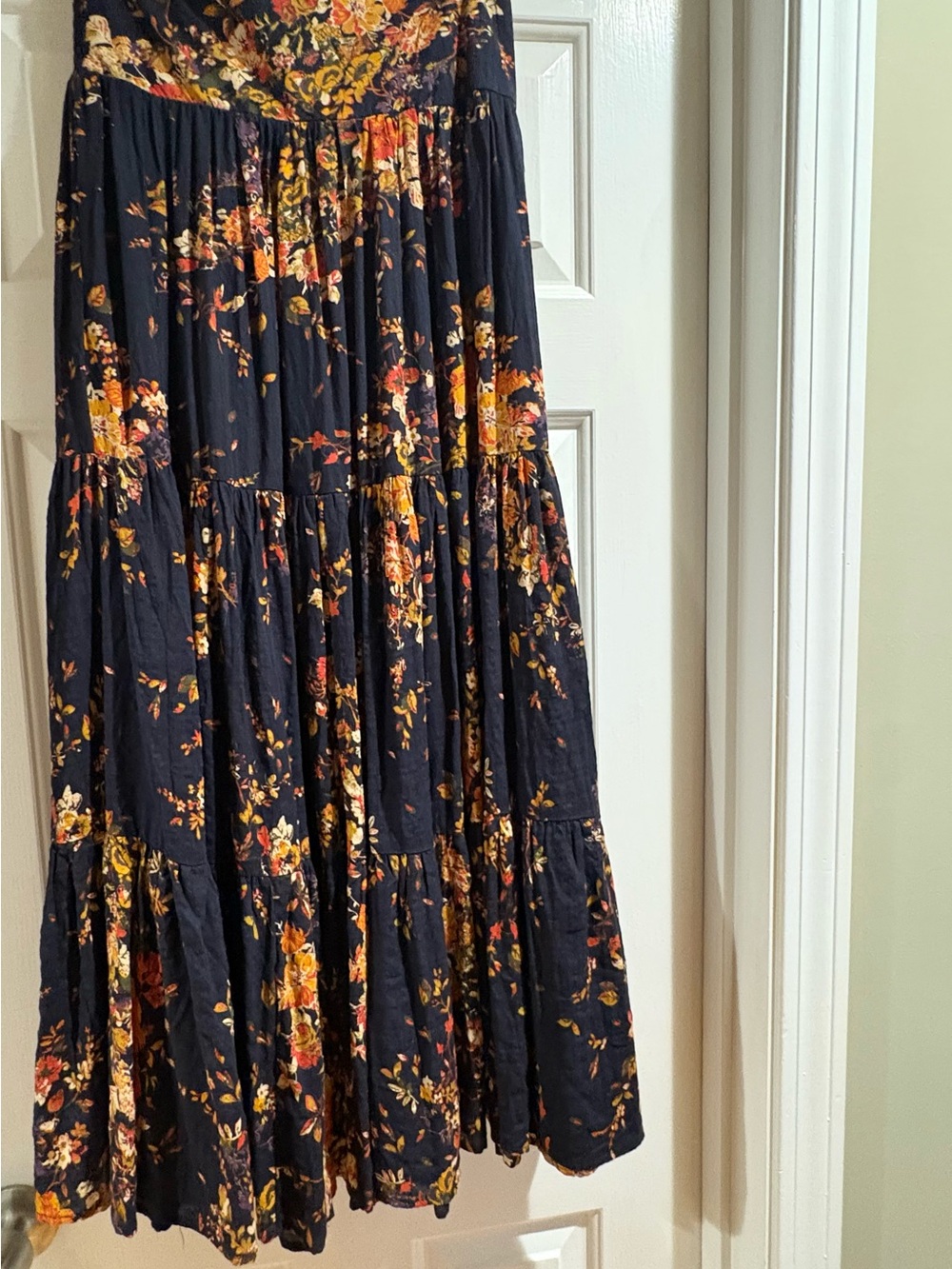 NATURAL LIFE Navy Floral Tiered Maxi Skirt with Warm Accent Blooms - Picture 2 of 4